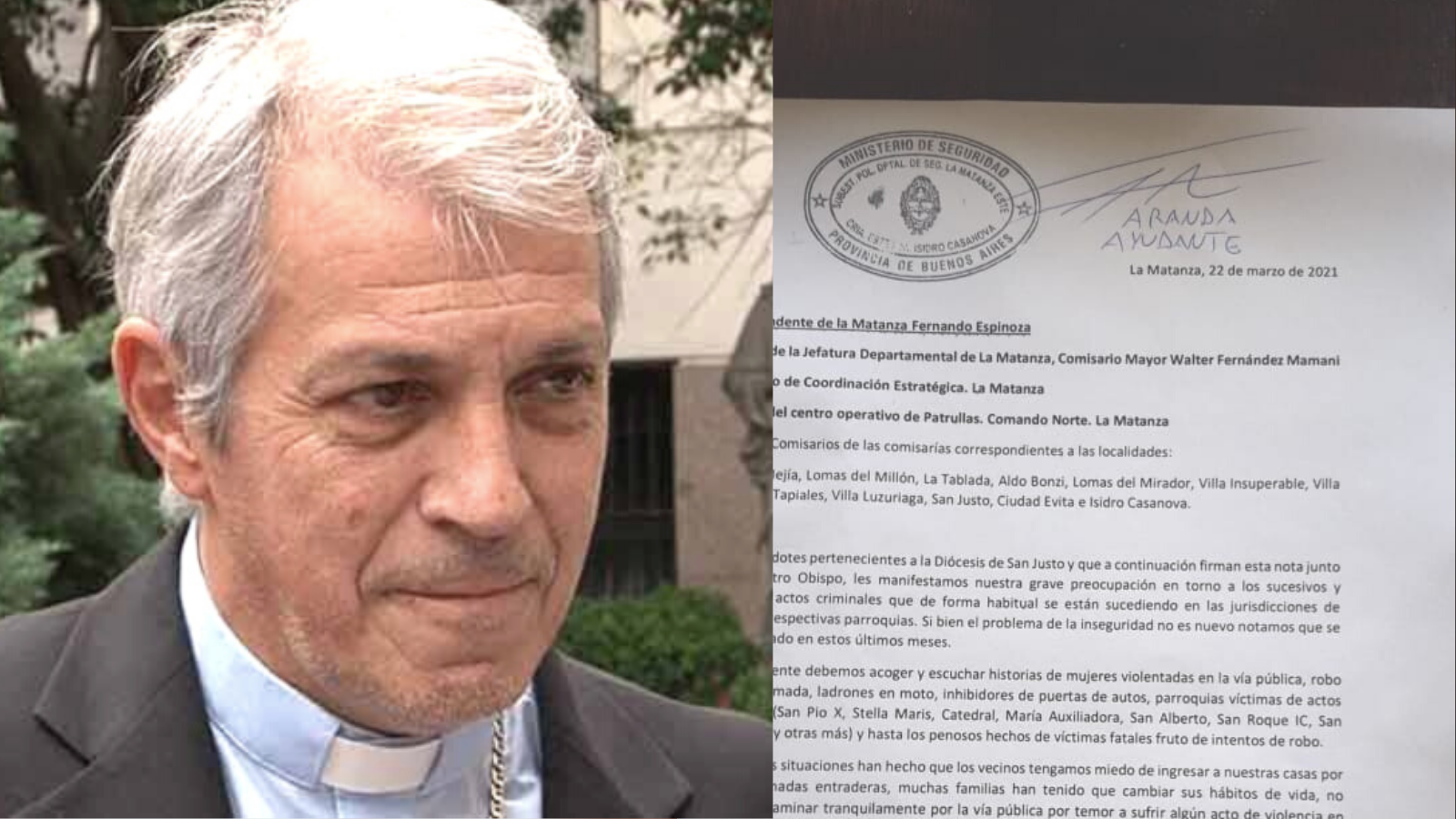 El obispo de San Justo y curas matanceros se expresaron preocupados por la inseguridad