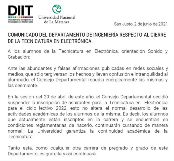 tecnicatura de grabación y sonido en la UNLaM