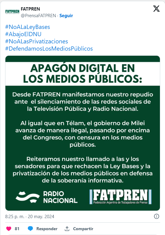 “proceso de reorganización” medios públicos 