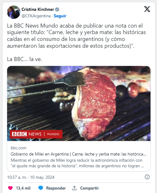 La BBC la ve el posteo de Cristina 145