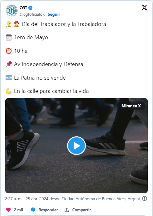La CGT CTA movilizan Día Trabajador patria