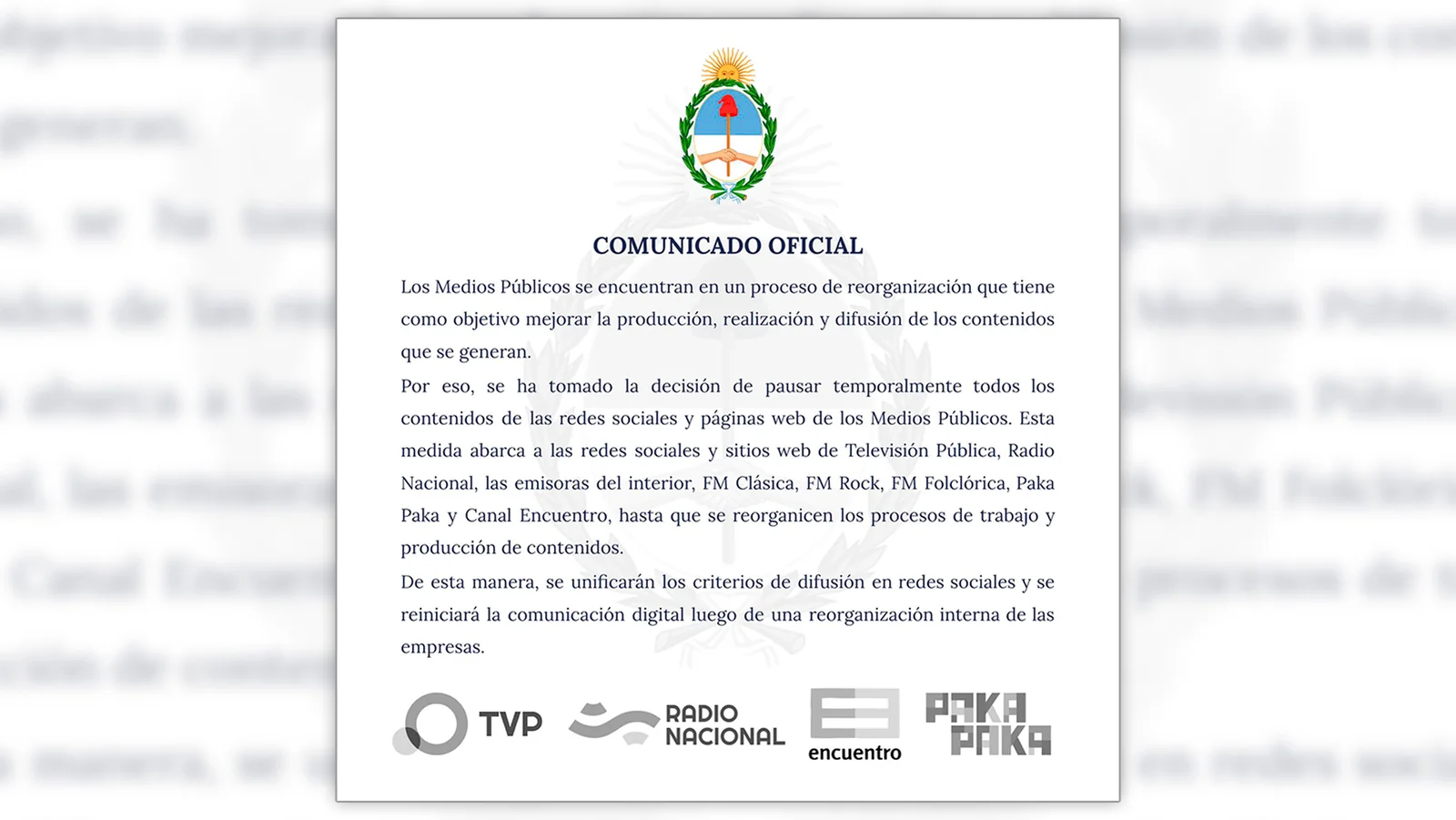 Fuertes críticas al “proceso de reorganización” en los medios públicos anunciado por el Gobierno