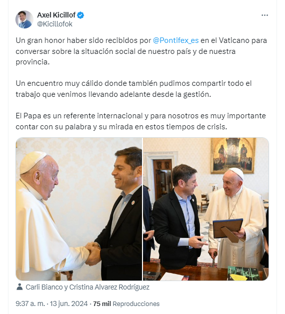 Kicillof recibido por Papa Francisco Vaticano