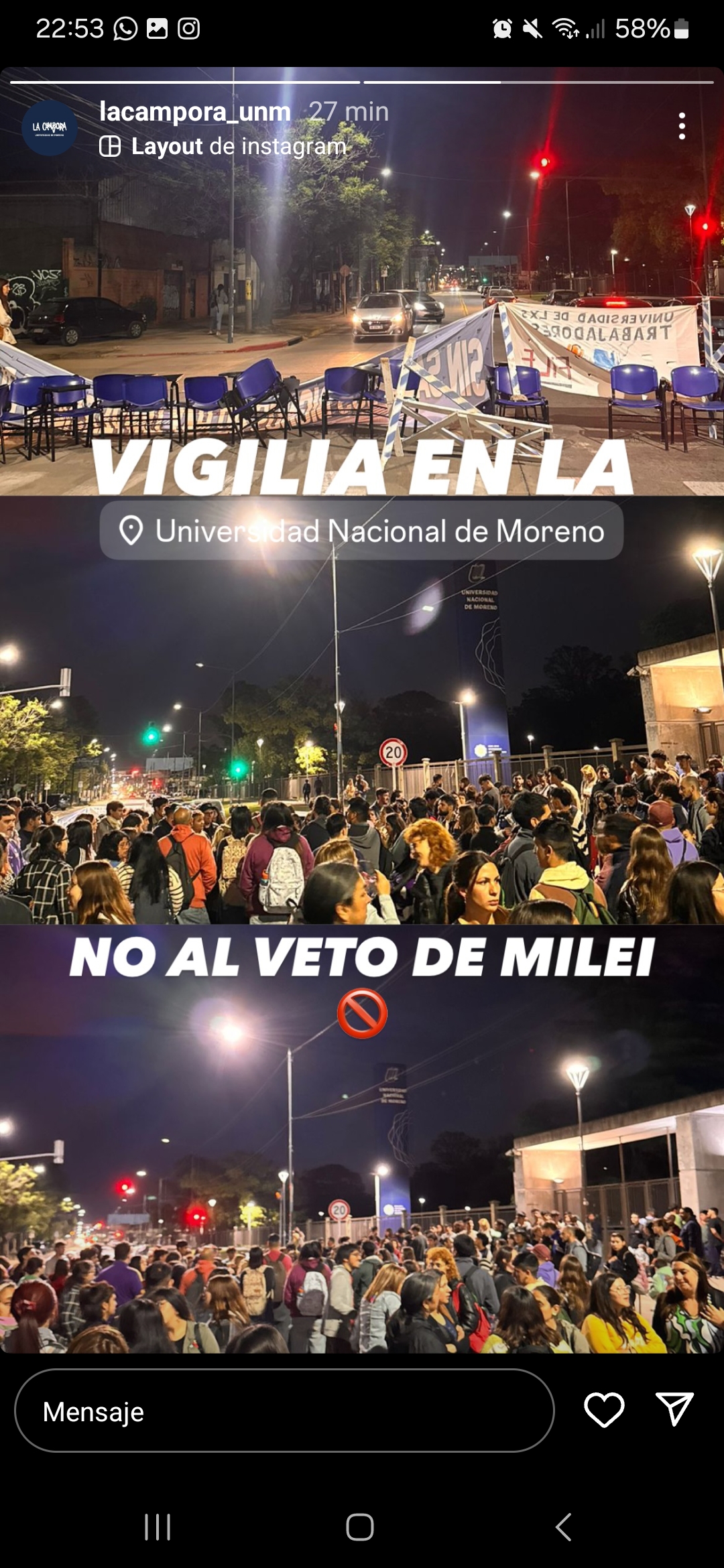 ¿Qué hicieron los estudiantes al ratificarse el veto?
