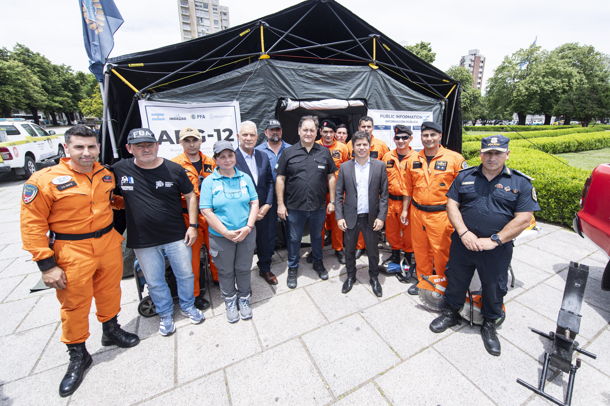 Kicillof y Alonso encabezaron el Encuentro del Sistema Provincial de Emergencias en Plaza Moreno